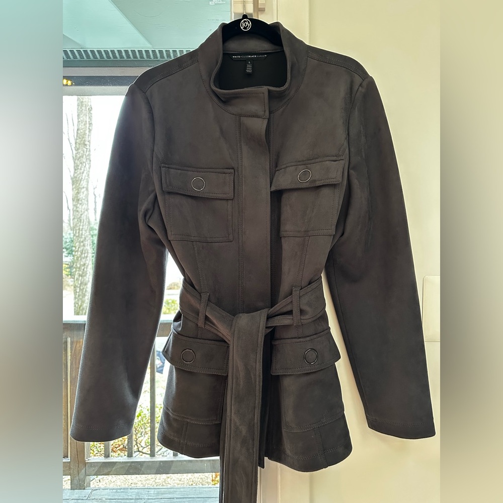 White House Black Market faux suede belted jacket